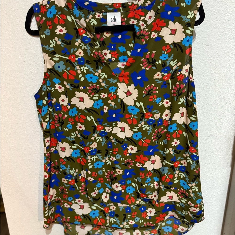 CAbi Floral Sleeveless Blouse - Olive, Red, Blue